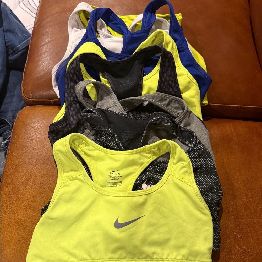 Nike Neon Yellow and Blue Sports Bras - all 10 for $50. Size XS AND SMALL
